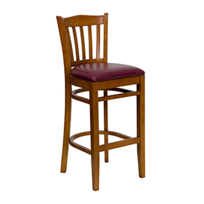 Cherry Finished Vertical Slat Back Wooden Barstool