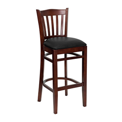 Mahogany Finished Vertical Slat Back Wooden Barstool