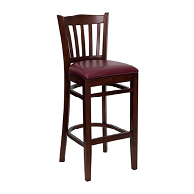 Mahogany Finished Vertical Slat Back Wooden Barstool