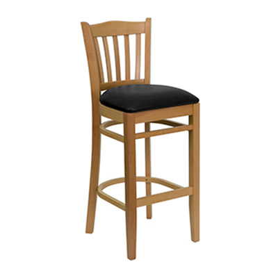 Natural Wood Finished Vertical Slat Back Wooden Barstool