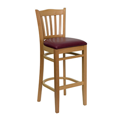 Natural Wood Finished Vertical Slat Back Wooden Barstool