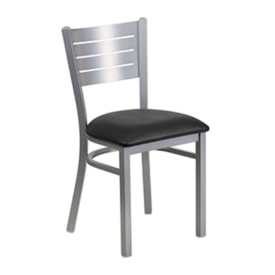 Silver Slat Back Metal Dining Chair